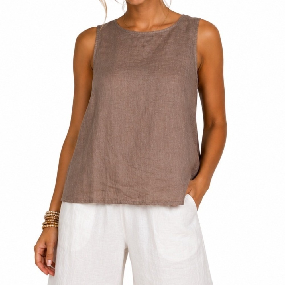 Chadwicks Linen Tank Top Women Size 6 Taupe Brown Sleeveless Shell Minimalist